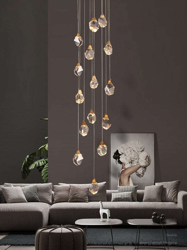 Contemporary Faceted Foyer Crystal Chandelier