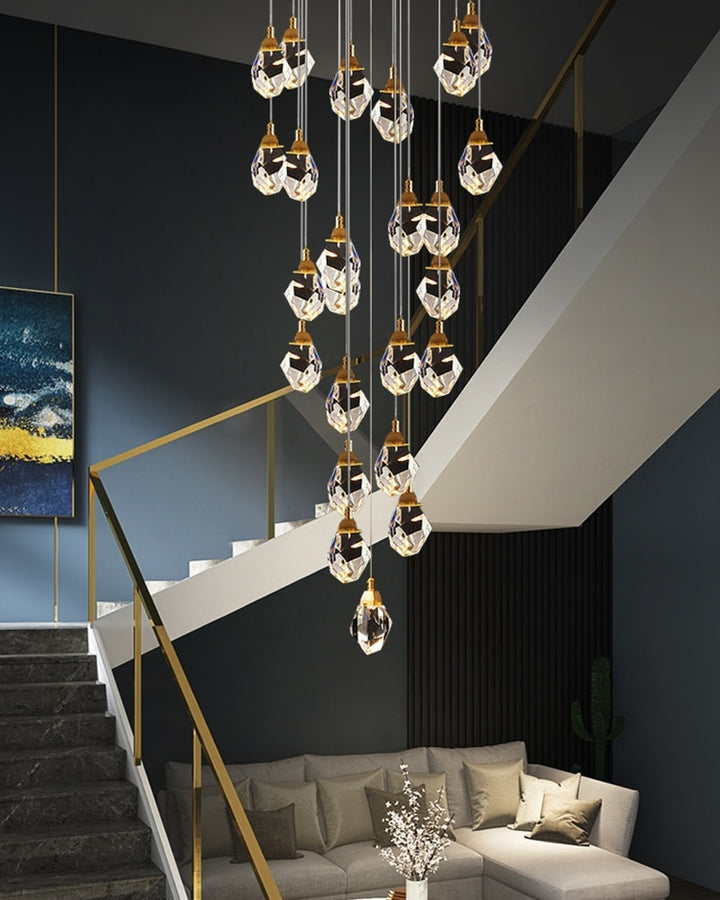 Contemporary Faceted Foyer Crystal Chandelier