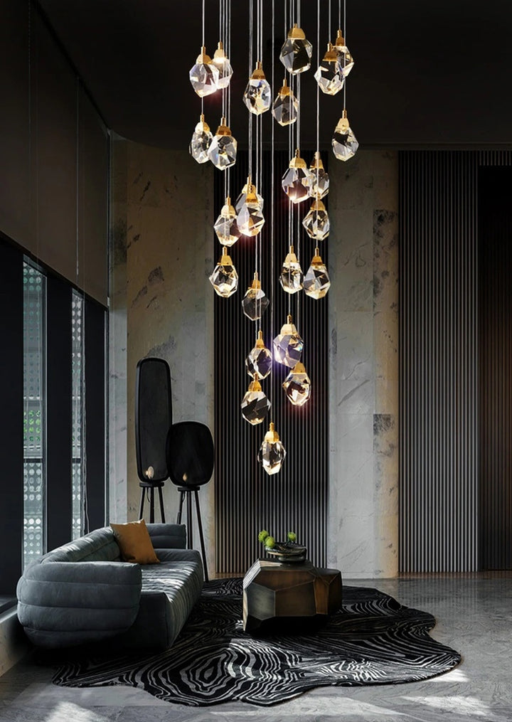 Contemporary Faceted Foyer Crystal Chandelier