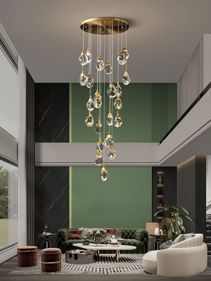 Contemporary Faceted Foyer Crystal Chandelier
