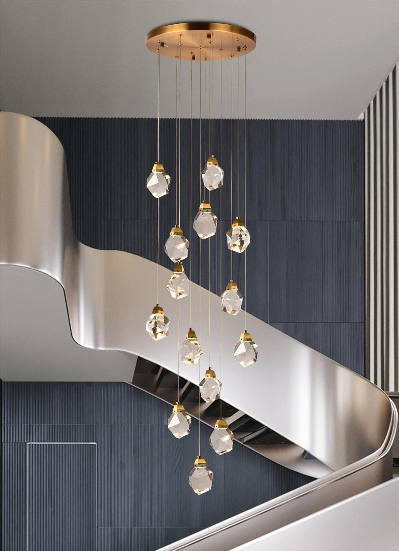 Contemporary Faceted Foyer Crystal Chandelier