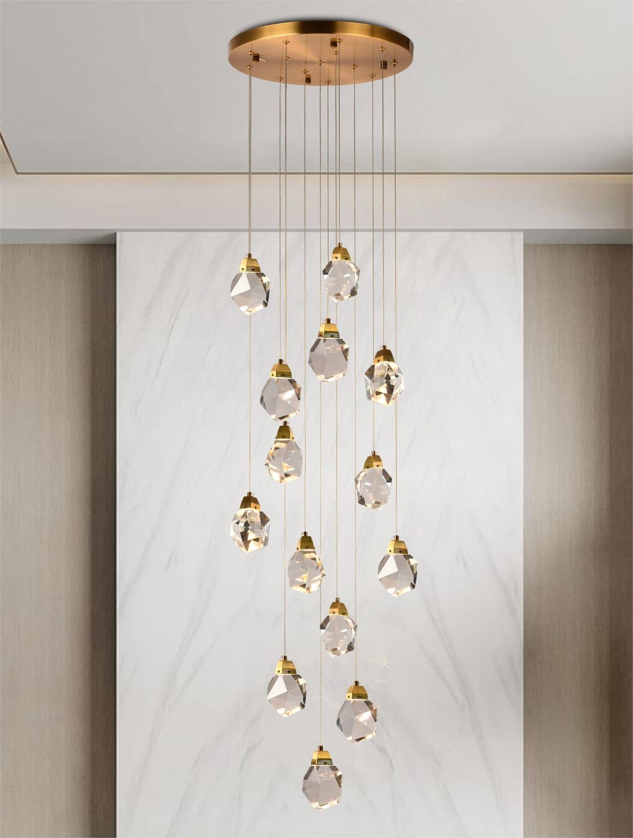 Contemporary Faceted Foyer Crystal Chandelier
