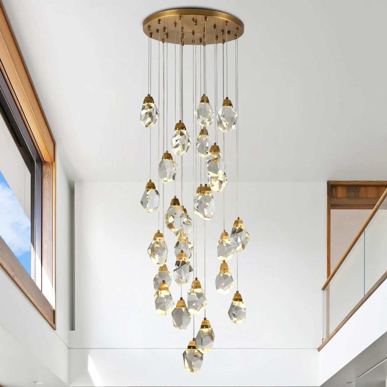 Contemporary Faceted Foyer Crystal Chandelier