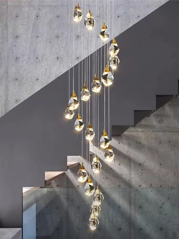 Contemporary Faceted Foyer Crystal Chandelier