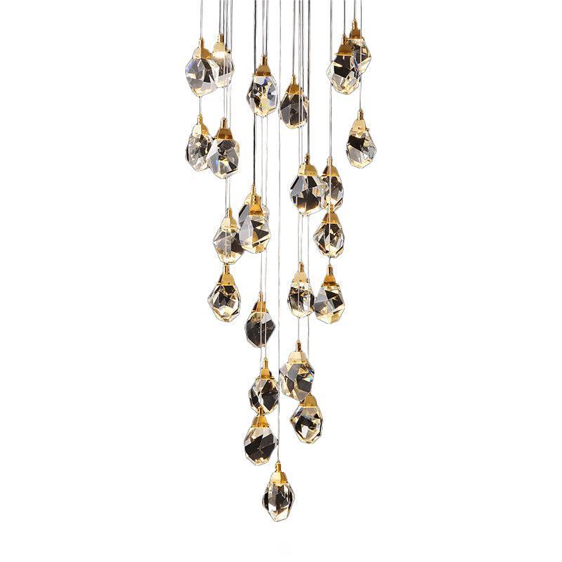 Contemporary Faceted Foyer Crystal Chandelier