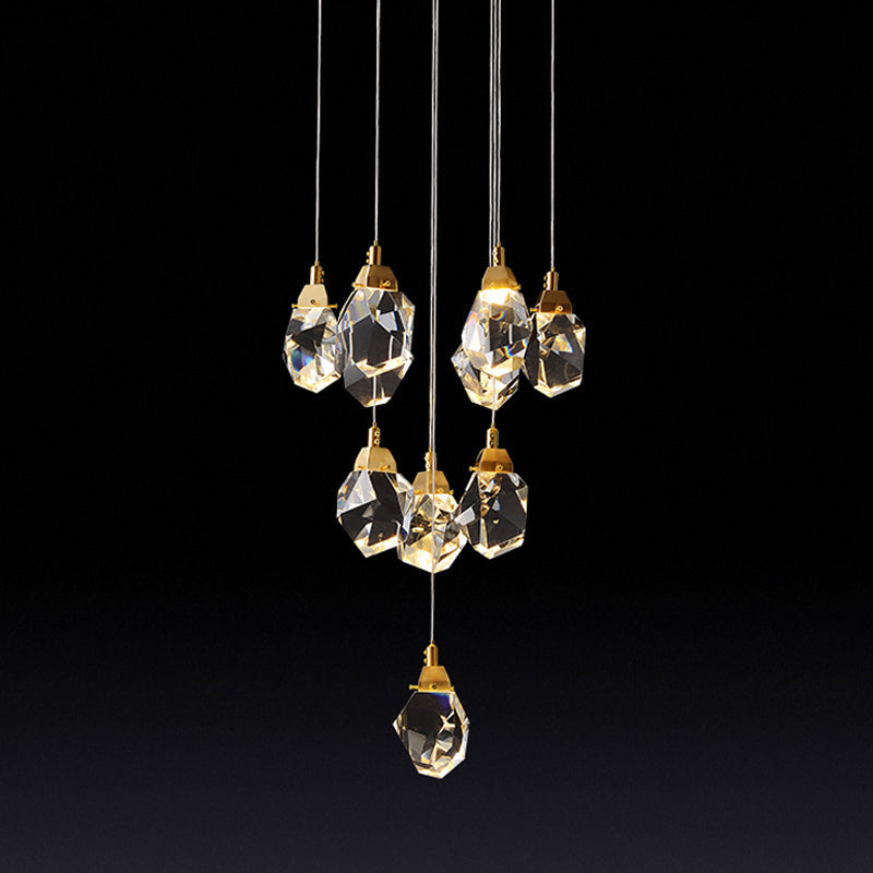 Contemporary Faceted Foyer Crystal Chandelier