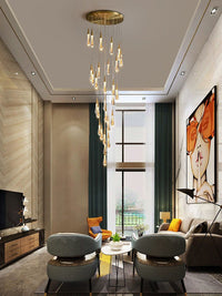 Thumbnail for Gold Powder Raindrop Crystal Staircase Chandelier
