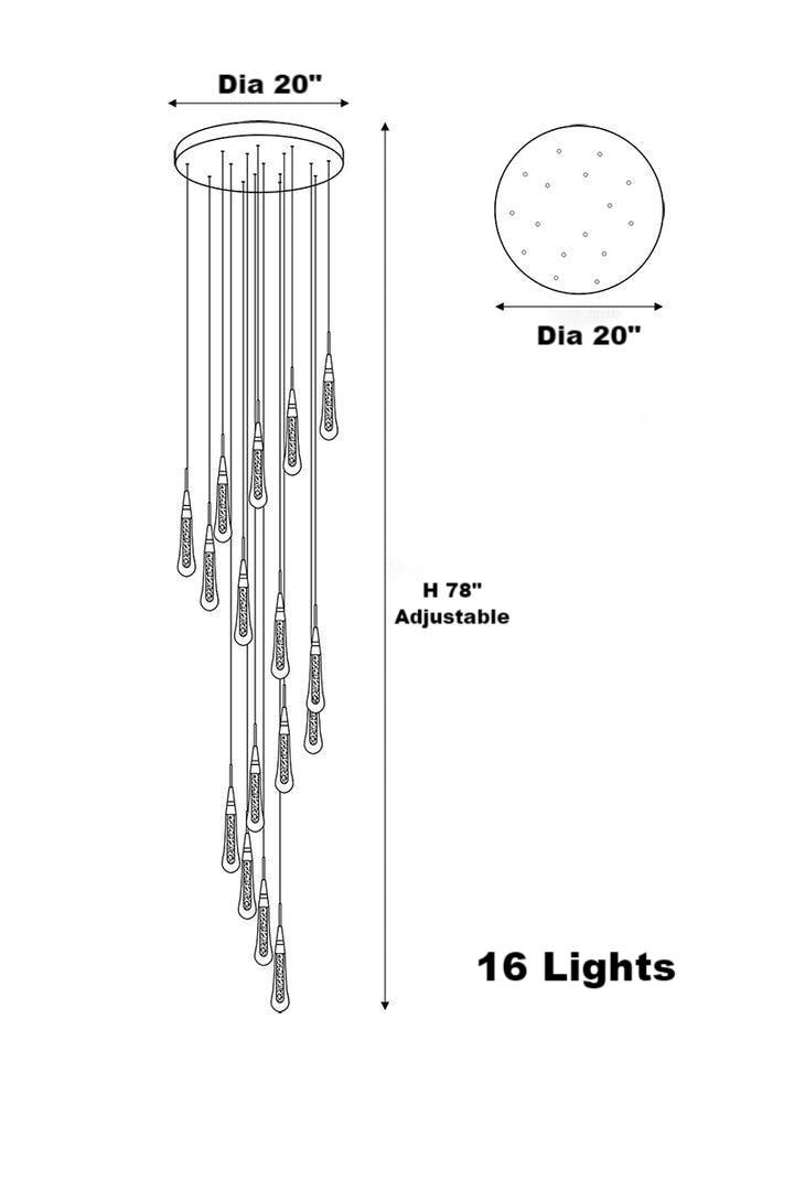 Gold Powder Raindrop Crystal Staircase Chandelier