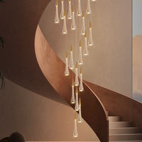 Thumbnail for Gold Powder Raindrop Crystal Staircase Chandelier