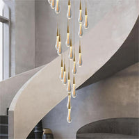 Thumbnail for Gold Powder Raindrop Crystal Staircase Chandelier