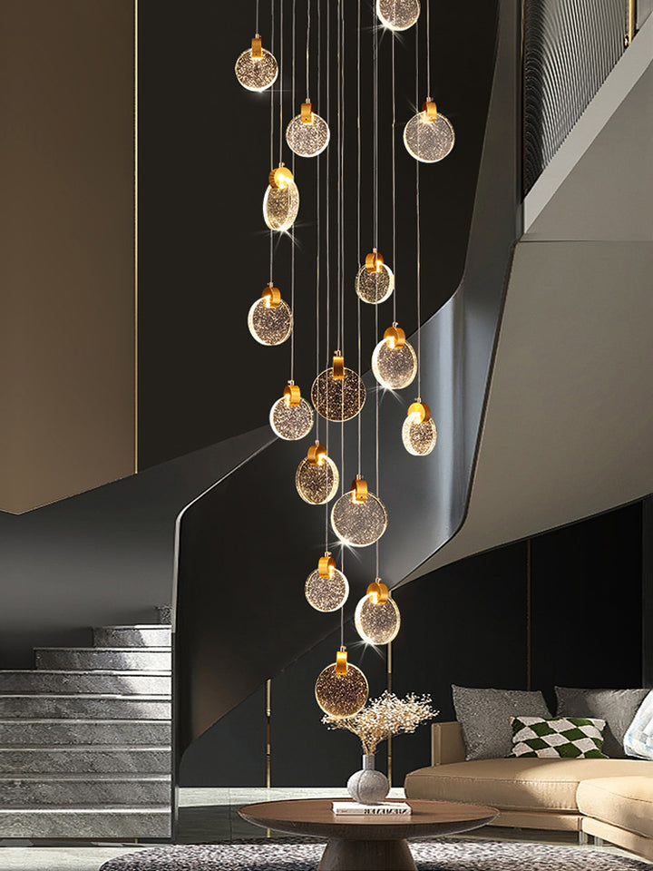 Modern Bubble Crystal Disc Staircase Chandelier